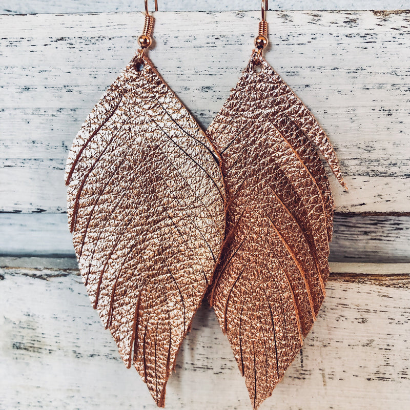 Raw Feather Leather Earrings-accessories, BFPRESALE2020, earrings, jewelry, Made in the USA-Womens Artisan USA American Made Clothing Accessories