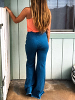 Cotton Blue Pinstripe Bell Trousers--Womens Artisan USA American Made Clothing Accessories