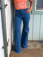 Cotton Blue Pinstripe Bell Trousers--Womens Artisan USA American Made Clothing Accessories