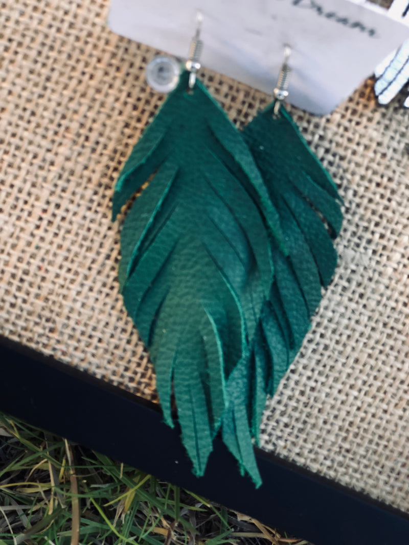 Raw Feather Leather Earrings-accessories, BFPRESALE2020, earrings, jewelry, Made in the USA-Womens Artisan USA American Made Clothing Accessories