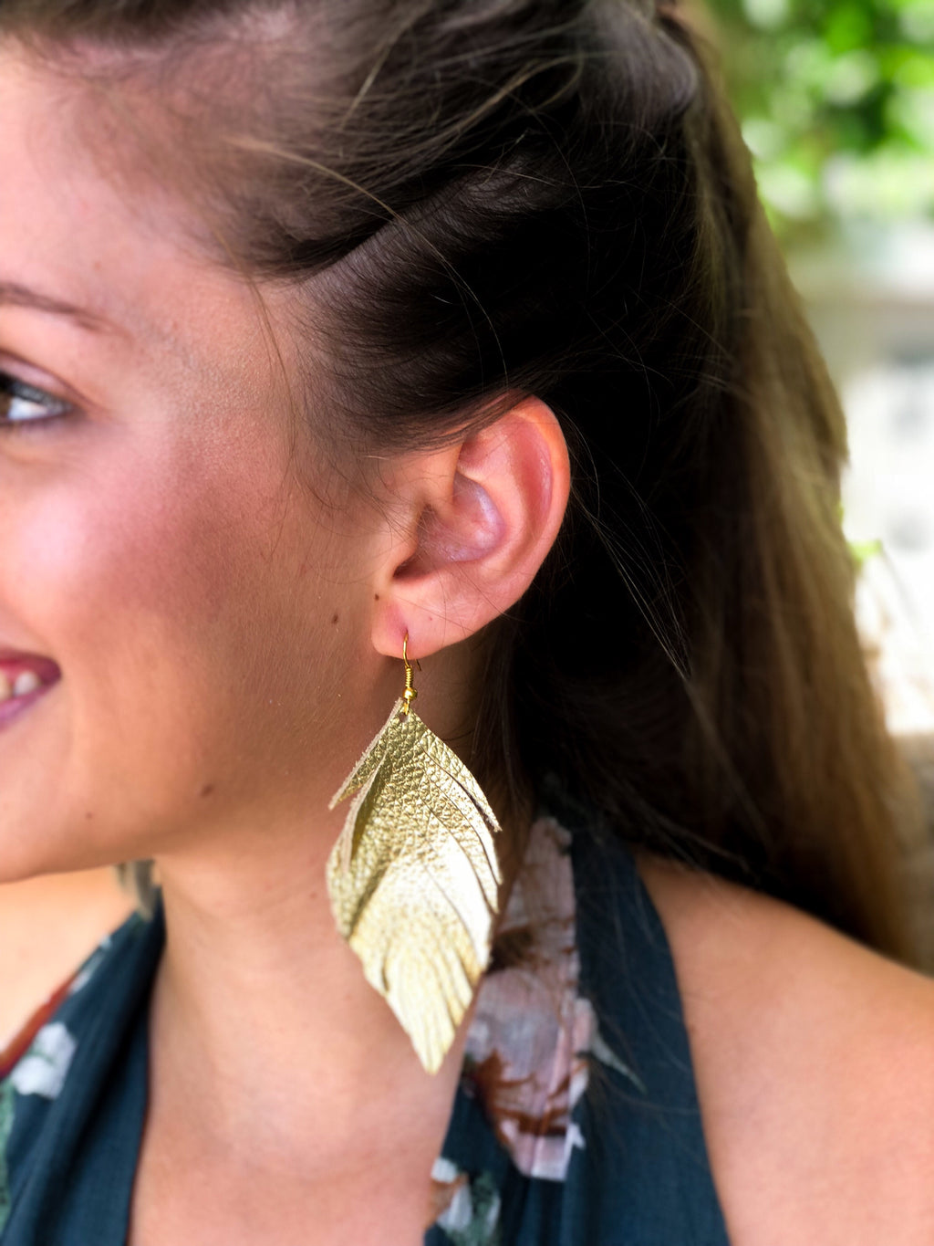 Raw Feather Leather Earrings-accessories, BFPRESALE2020, earrings, jewelry, Made in the USA-Womens Artisan USA American Made Clothing Accessories