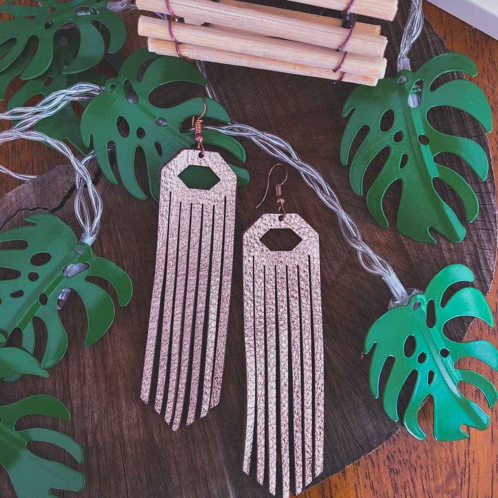 Laser Leather Fringe Earrings-accessories, earrings, jewelry-Womens Artisan USA American Made Clothing Accessories