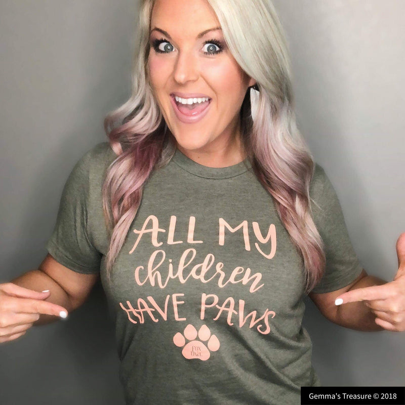 All My Children Have Paws Tee-animal tee, dog merchandise, dog related, Gifts, graphic tee, Made in the USA, paw pals, Pets, unisex tee-Womens Artisan USA American Made Clothing Accessories