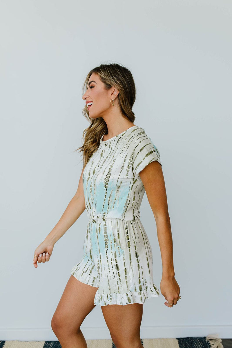 Sage Bamboo Tie Dye Romper - On Hand-1XL, 2XL, 3XL, 8-12-2020, 8-4-2020, Bonus, Bottoms, Group A, Group B, Group C, Group D, Large, Made in the USA, Medium, Plus, Small, Warehouse Sale, XL, XS-Medium-Womens Artisan USA American Made Clothing Accessories